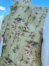 Pista Green Gold men's Nehru/Modi jacket in soft jute silk with self-design pattern with gold detail — Kaash Collection