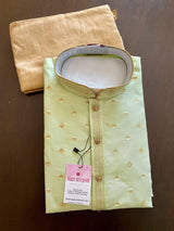 Pista Green men's kurta pajama in silk with zari-weave design with lining — Kaash Collection