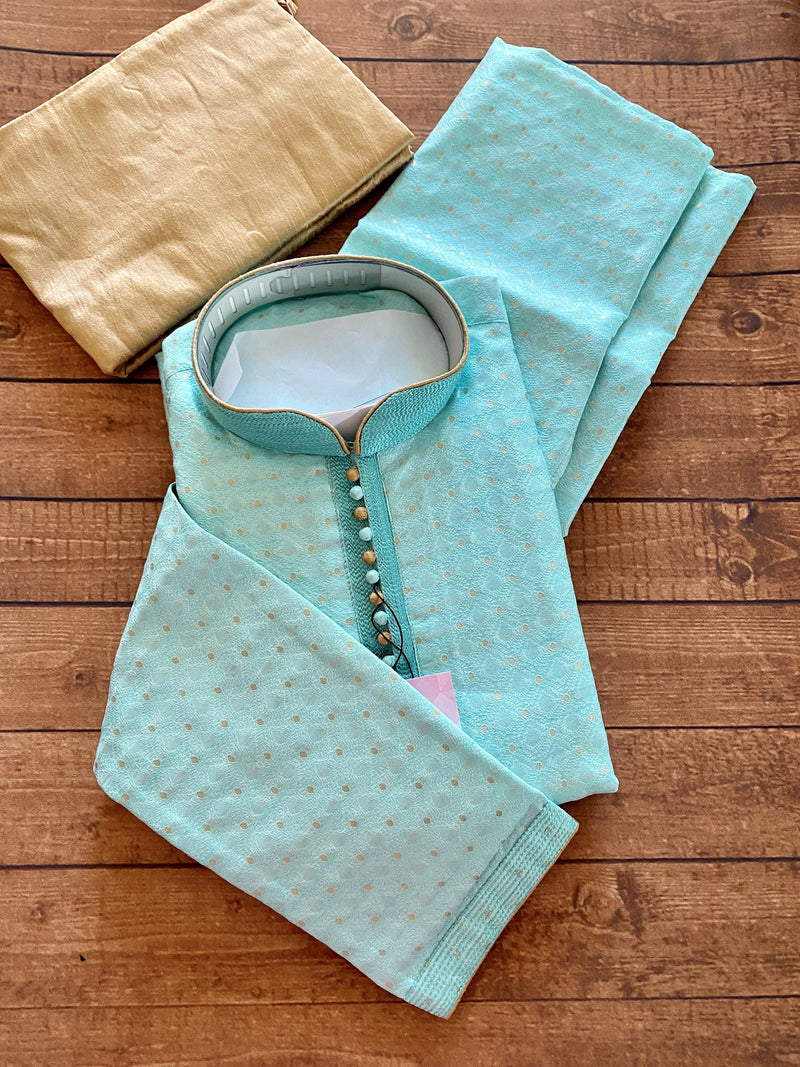 Designer Sea Blue Soft Silk Kurta with embroidery & zari work | Light Weight | Soft Silk Kurta with Lining | Wedding Wear | Kaash Collection - Kaash