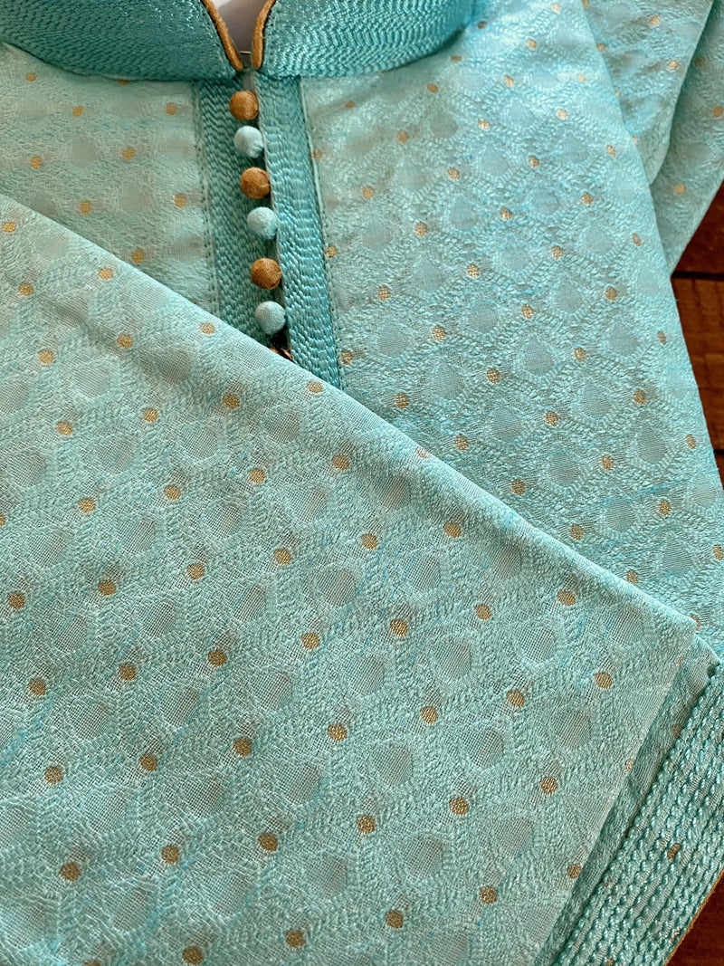 Designer Sea Blue Soft Silk Kurta with embroidery & zari work | Light Weight | Soft Silk Kurta with Lining | Wedding Wear | Kaash Collection - Kaash