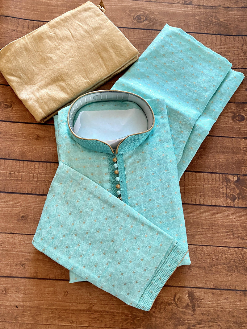 Designer Sea Blue Soft Silk Kurta with embroidery & zari work | Light Weight | Soft Silk Kurta with Lining | Wedding Wear | Kaash Collection - Kaash