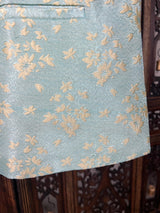 Sea Green men's Nehru/Modi jacket in silk (non-pure) with designer woven pattern — Kaash Collection