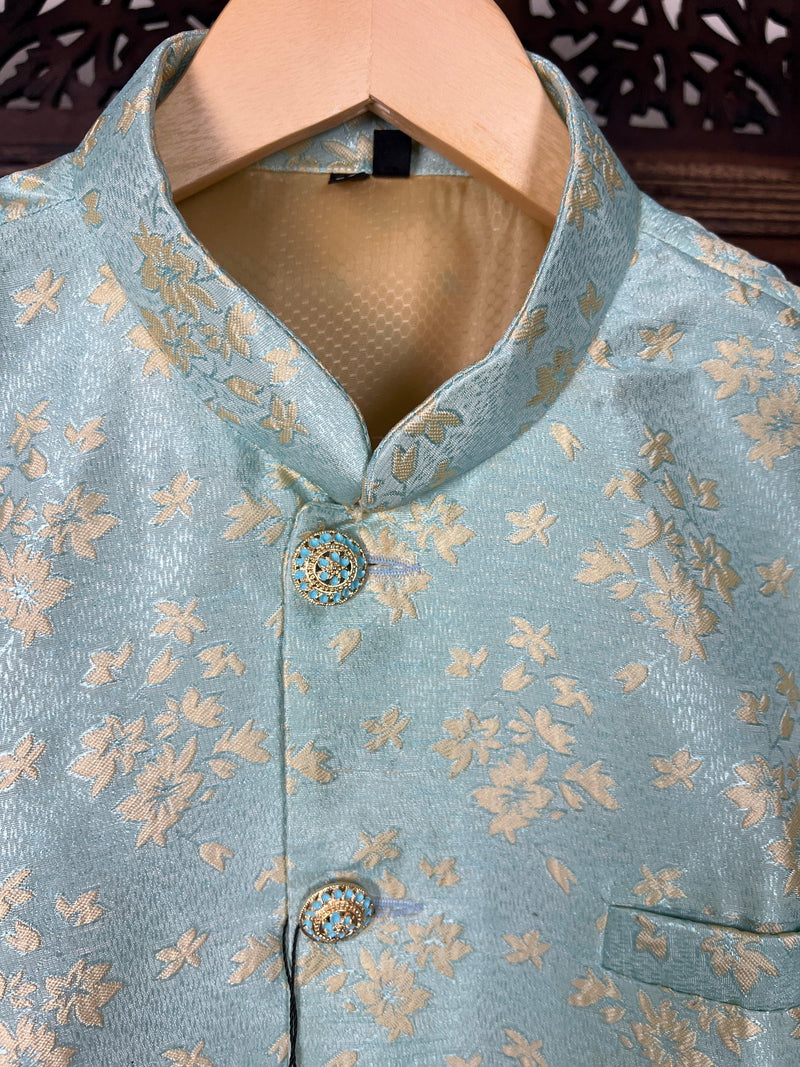 Designer Sea Green Modi Nehru Jacket For Men | Waist Coat | Jacket for Kurta | Gift For Him | Wedding Jackets for Kurta - Kaash