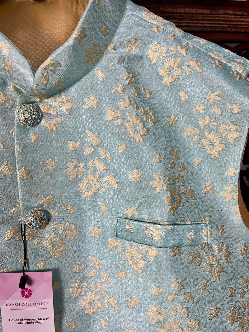 Designer Sea Green Modi Nehru Jacket For Men | Waist Coat | Jacket for Kurta | Gift For Him | Wedding Jackets for Kurta - Kaash