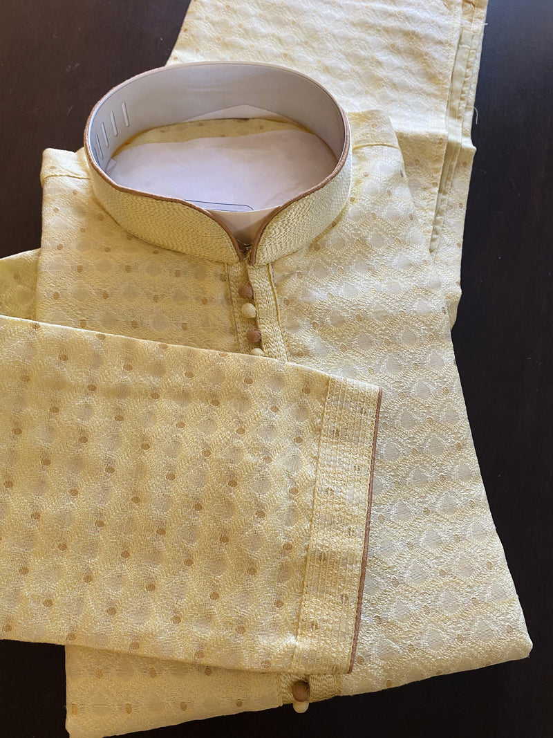 Designer Yellow Soft Silk Kurta with embroidery & zari work | Light Weight | Soft Silk Kurta with Lining | Wedding Wear | Kaash Collection - Kaash