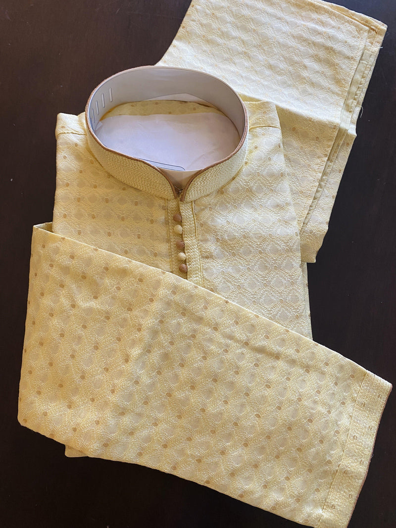 Designer Yellow Soft Silk Kurta with embroidery & zari work | Light Weight | Soft Silk Kurta with Lining | Wedding Wear | Kaash Collection - Kaash