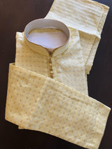Yellow men's kurta pajama in soft silk with embroidery & zari work — Kaash Collection