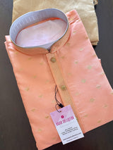 Peach men's kurta pajama in silk with zari-weave design with lining — Kaash Collection