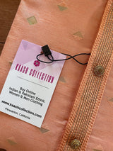 Peach men's kurta pajama in silk with zari-weave design with lining — Kaash Collection