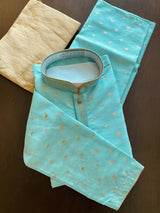 Sea Blue men's kurta pajama in silk with zari-weave design with lining — Kaash Collection