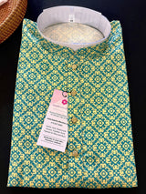 Green & Yellow Multi-Color men's kurta pajama in soft silk with digital print — Kaash Collection