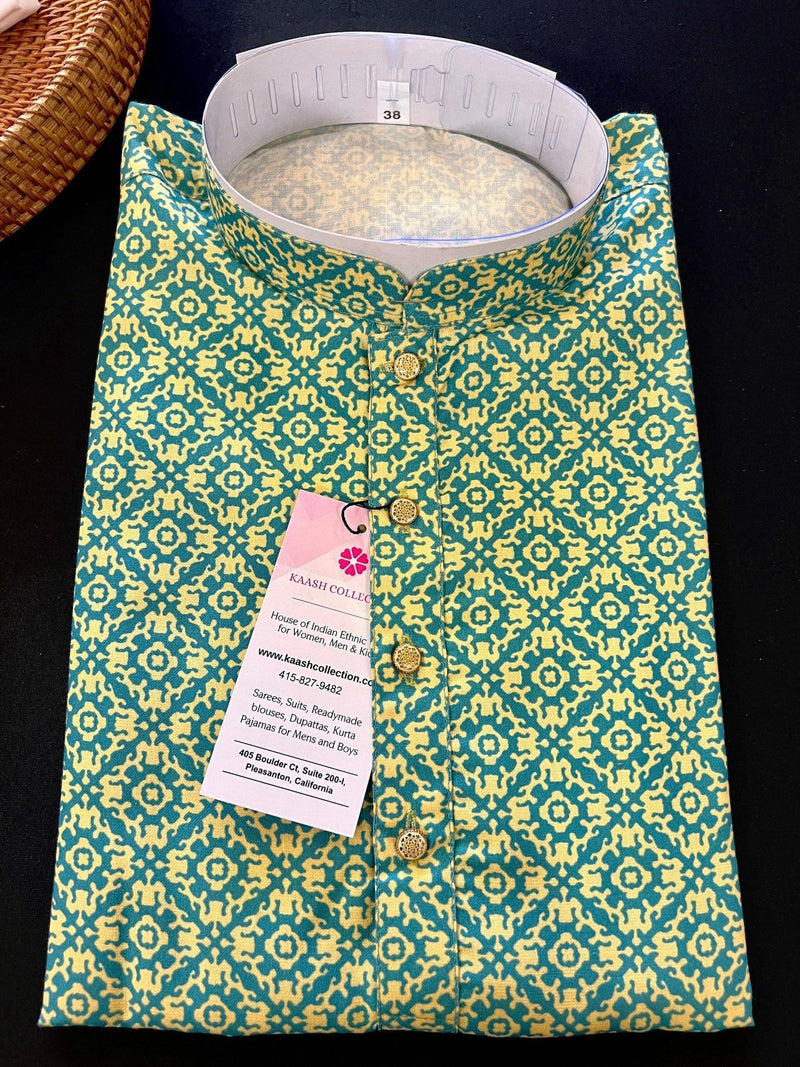 Green & Yellow Multi-Color men's kurta pajama in soft silk with digital print — Kaash Collection