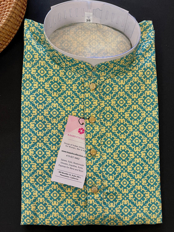 Digital Printed Kurta in Soft Silk Kurta in Green and Yellow Color | Men Ethnic Wear | Navratri Special Kurtas | Dandiya Special Kurta - Kaash