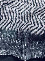 Digital Printed Sequin Saree in Pearl White with Black and Grey | Sequin Party Wear Saree in USA | Black Sequence Party Wear Saree - Kaash