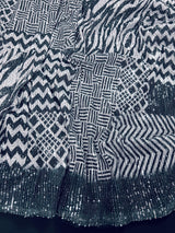 Digital Printed Sequin Saree in Pearl White with Black and Grey | Sequin Party Wear Saree in USA | Black Sequence Party Wear Saree - Kaash