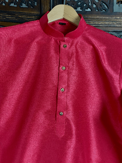 Pink Color Raw Silk Indian Men Short Kurta - Kaash Collection