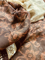 Brown & Beige Dual-Tone Georgette saree in georgette with printed with gotta work & lace — Kaash Collection
