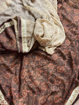 Brown & Beige Dual-Tone Georgette saree in georgette with printed with gotta work & lace — Kaash Collection