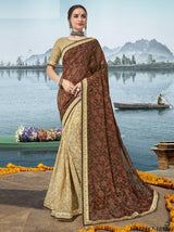 Brown & Beige Dual-Tone Georgette saree in georgette with printed with gotta work & lace — Kaash Collection