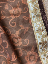 Brown & Beige Dual-Tone Georgette saree in georgette with printed with gotta work & lace — Kaash Collection