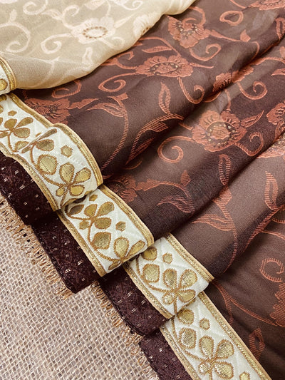 Brown & Beige Dual-Tone Georgette saree in georgette with printed with gotta work & lace — Kaash Collection