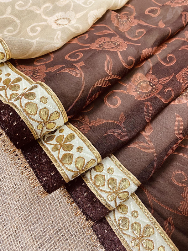 Dual Tone Georgette Saree in Brown and Beige Color - Kaash