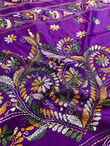Dual Tone Purple Color Bangalori Silk Saree with Hand Kantha Stitch | Handwoven Kantha Stitch Sarees | Kantha Saress | Bengal Sarees - Kaash