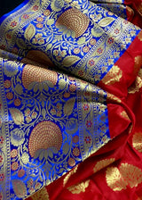 Red with blue color combination Traditional Banarasi Handloom Saree in Banarasi Silk | Soft Silk Saree | Kaash Collection