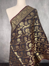 Eggplant Banarasi Floral Soft Silk dupatta in soft silk (non-pure) with floral jaal with muted gold zari — Kaash Collection