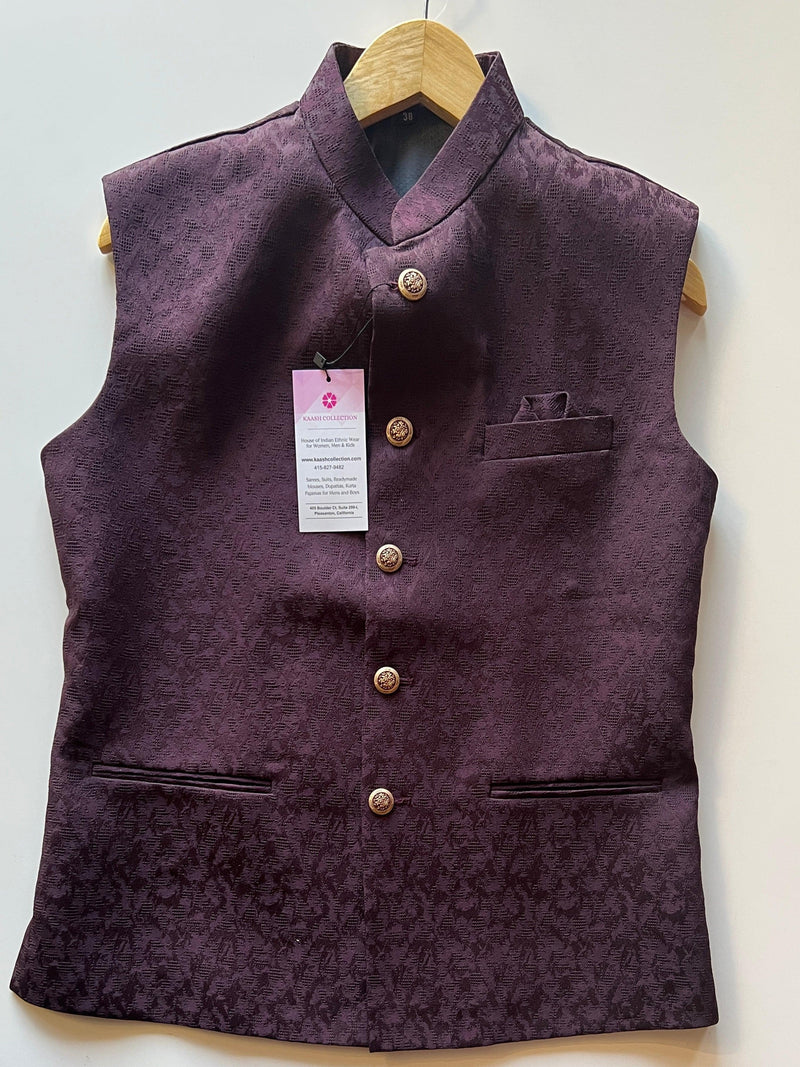 Eggplant Color Modi Nehru Jacket For Men | Mens Jacket | Jacket for Kurta | Raw Silk Jackets for Men Kurta | Waistcoat | Party Wear for Men - Kaash