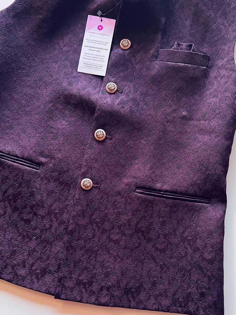 Eggplant Color Modi Nehru Jacket For Men | Mens Jacket | Jacket for Kurta | Raw Silk Jackets for Men Kurta | Waistcoat | Party Wear for Men - Kaash