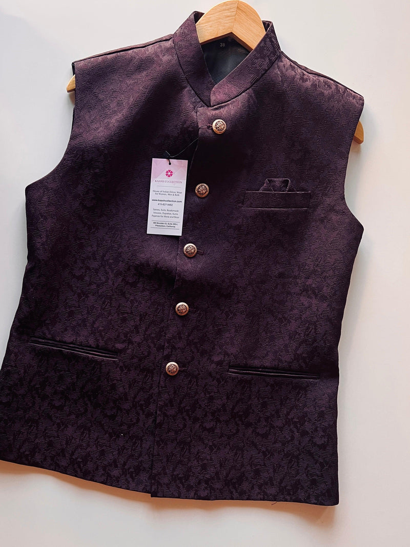 Eggplant Color Modi Nehru Jacket For Men | Mens Jacket | Jacket for Kurta | Raw Silk Jackets for Men Kurta | Waistcoat | Party Wear for Men - Kaash
