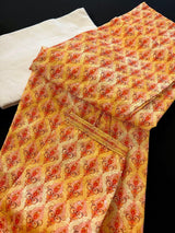 Yellow men's kurta pajama in pure cotton with chikankari, block print, mirror & thread work — Kaash Collection