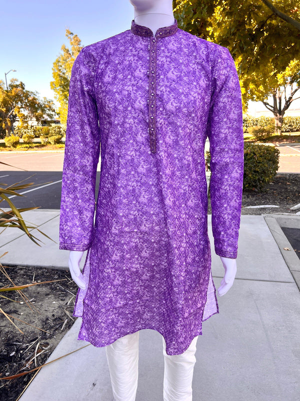 Exclusive Designer Purple Kurta with Digital Printing and Sequence Work in Soft Silk | Wedding Kurta - Kaash