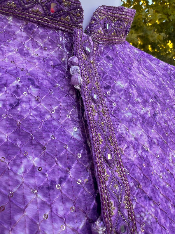 Exclusive Designer Purple Kurta with Digital Printing and Sequence Work in Soft Silk | Wedding Kurta - Kaash