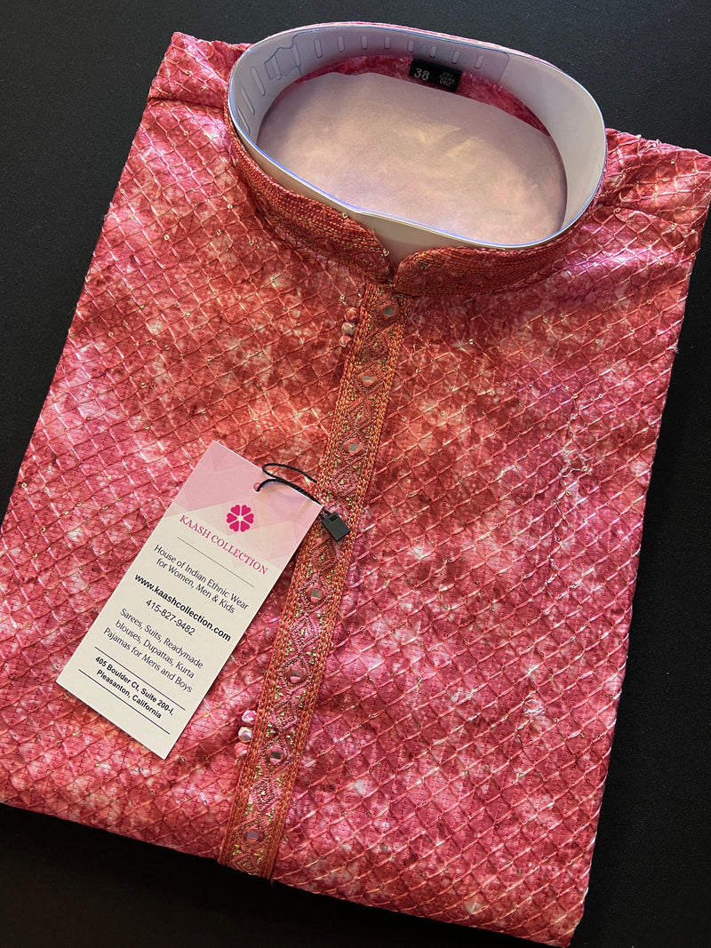 Exclusive Designer Strawberry Color Kurta with Digital Prints and Sequence Work in Soft Silk | Handwork on the neckline | Kurta Store - Kaash