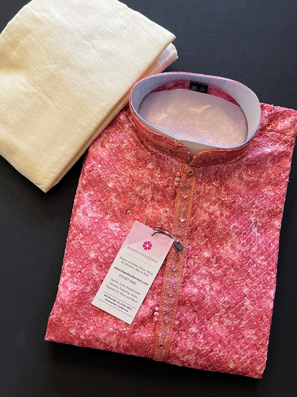 Exclusive Designer Strawberry Color Kurta with Digital Prints and Sequence Work in Soft Silk | Handwork on the neckline | Kurta Store - Kaash