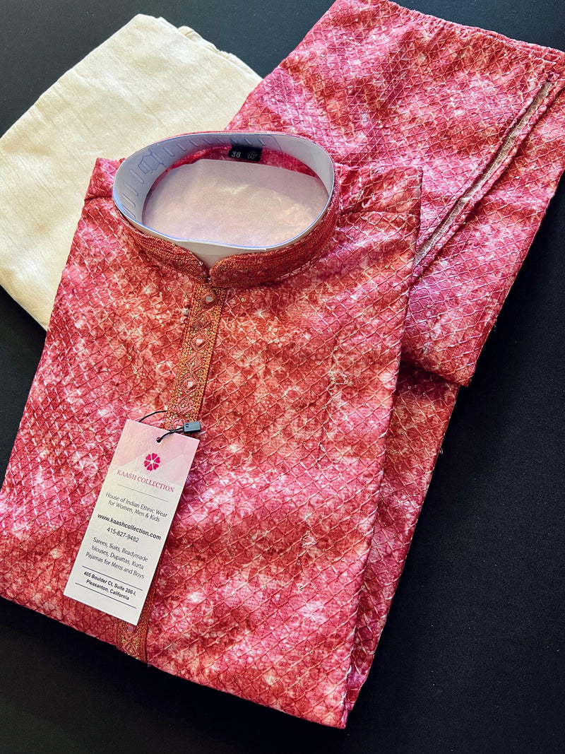 Exclusive Designer Strawberry Color Kurta with Digital Prints and Sequence Work in Soft Silk | Handwork on the neckline | Kurta Store - Kaash