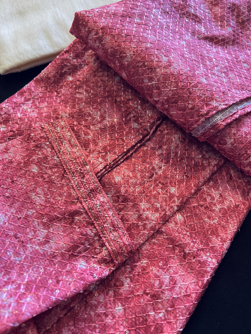 Exclusive Designer Strawberry Color Kurta with Digital Prints and Sequence Work in Soft Silk | Handwork on the neckline | Kurta Store - Kaash