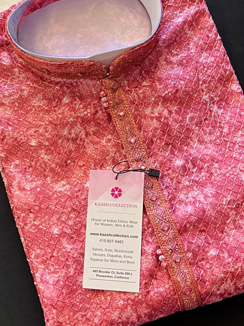 Exclusive Designer Strawberry Color Kurta with Digital Prints and Sequence Work in Soft Silk | Handwork on the neckline | Kurta Store - Kaash