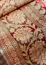Red with Green combination Traditional Banarasi Handloom Saree in Banarasi Silk | Banarasi Silk Saree | Kaash Collection