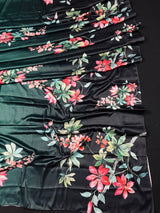 Floral Bottle Green and Black half n half Saree with Floral Prints in Japanese Satin Silk Material | Gift For Her - Kaash