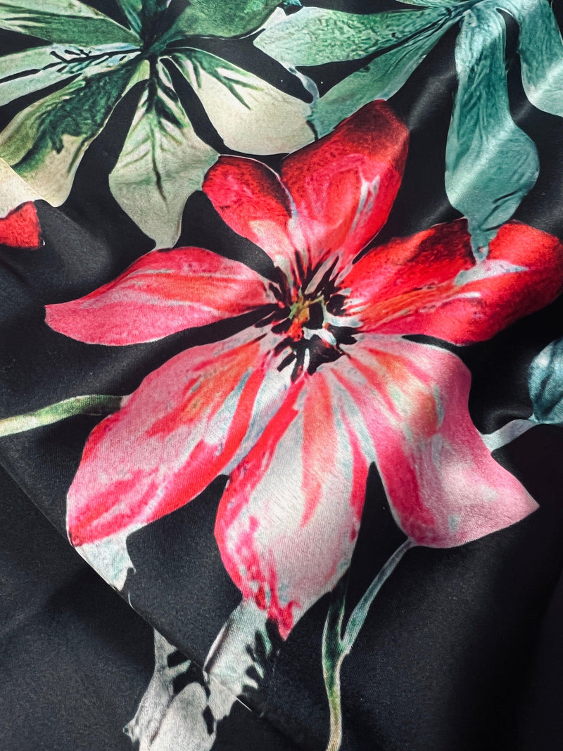 Floral Bottle Green and Black half n half Saree with Floral Prints in Japanese Satin Silk Material | Gift For Her - Kaash