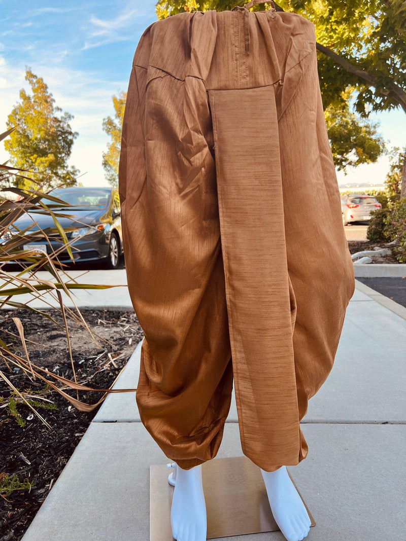 Gold ready-to-wear men's dhoti pants in raw silk (non-pure) — Kaash Collection