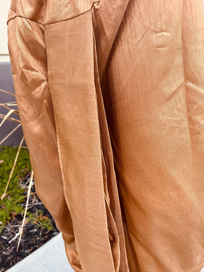Gold Color Dhotis for Men | Dhoti for Kurtas | Raw Silk Dhotis | Gold Color Solid Dhoti Pants For Men | Dhoti For Mens | Kaash Collection - Kaash
