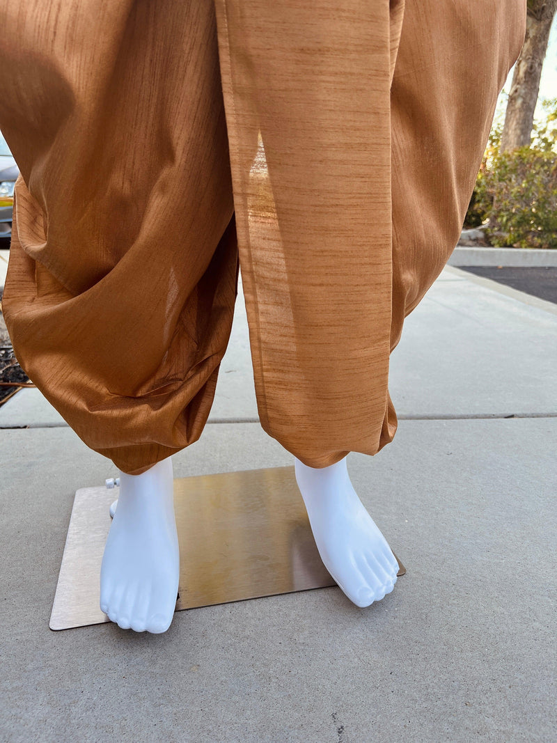 Gold Color Dhotis for Men | Dhoti for Kurtas | Raw Silk Dhotis | Gold Color Solid Dhoti Pants For Men | Dhoti For Mens | Kaash Collection - Kaash