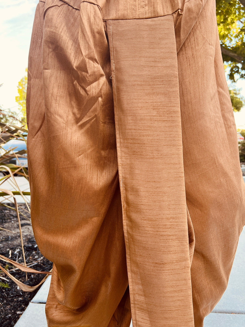 Gold Color Dhotis for Men | Dhoti for Kurtas | Raw Silk Dhotis | Gold Color Solid Dhoti Pants For Men | Dhoti For Mens | Kaash Collection - Kaash