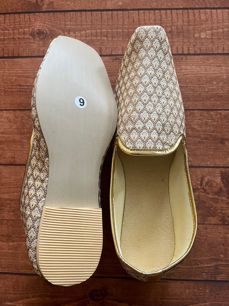 Gold Color Mens Shoes | Men Mojari | Shoes for Sherwani | Mens Shoes for Indian Wedding | Shoes for Indian Kurta | Juttis for Wedding - Kaash