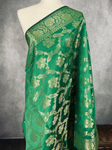 Green Banarasi Floral Soft Silk dupatta with Muted Gold Zari Weaving - Kaash