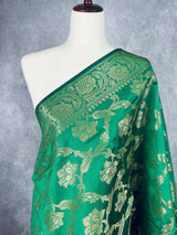 Green Banarasi Floral Soft Silk dupatta with Muted Gold Zari Weaving - Kaash